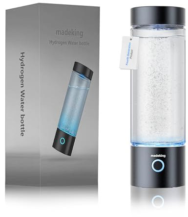 madeking Hydrogen Water Bottle Generator - 400ml Rechargeable Hydrogen Water Ionizer Machine, Portable Hydrogen Rich Water Cup Maker,Glass Hydrogen Water Bottle Good for Travel, Sports, Gift (black)