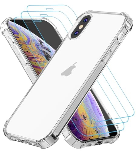 Totill Funda para iPhone x con 3 Protector de Pantalla de Vidrio Templado, Parachoques con Esquinas reforzadas, Protección de 360 Grados Carcasa Case Cover Transparente
