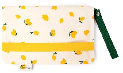 Tiny Blessings Windeltasche mit Wickelunterlage für unterwegs, Extra Starkes Verschlussband, Schlaufe zum Tragen/Hängen, Mit viel Platz, Babyparty-Geschenk (Lemons)