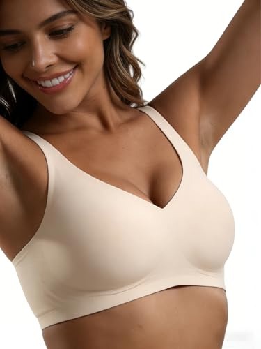 TMYIOYC Curlady Bras for Women, Women's Push Up Bra, Wireless Bras for Women UK, Non Wired Support Seamless Bra, Soft Comfort T-Shirt Deep V No Underwire Plus Size Full Coverage Sleep Bralettes