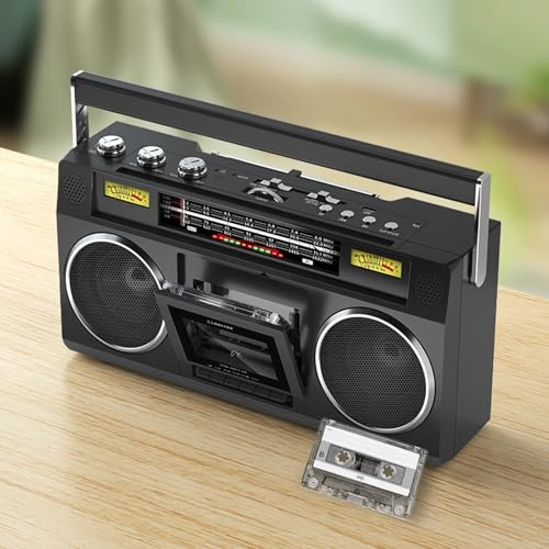 Boombox - Reproductor de CD de casete, grabadora de radio y reproductor de cinta, soporta entrada SD/USB/TF, con conector para auriculares, alimentación de corriente/batería, uso doméstico y exterior