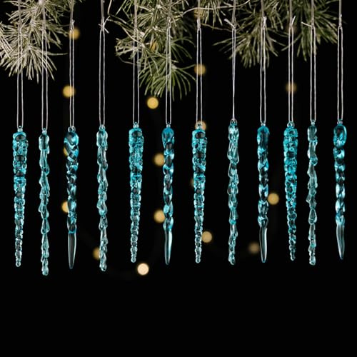 24pcs Christmas Tree Icicle Ornaments,3 Styles Blue Acrylic Icicle Drop Hanging Crystal Decorations for Xmas New Year Holiday Wedding Winter Party Decor