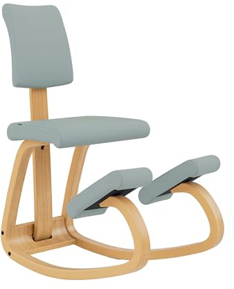 Varier Variable Plus Knästol med ryggstöd brun/ljusgrön – ergonomisk kontorsstol i skandinavisk design, aktiv sittplats och komfort – 10 års garanti