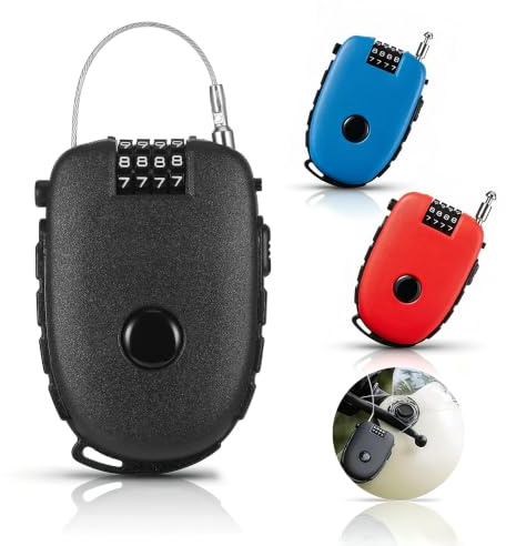 3 Cadenas Cable Extensibles Cadenas Code avec Câble d'Acier de 130 cm | Verrouillage à Mot de Passe à 4 Chiffres, Compact et Portable, pour Vélos, Casques, Scooters, Rouge, Noir, Bleu
