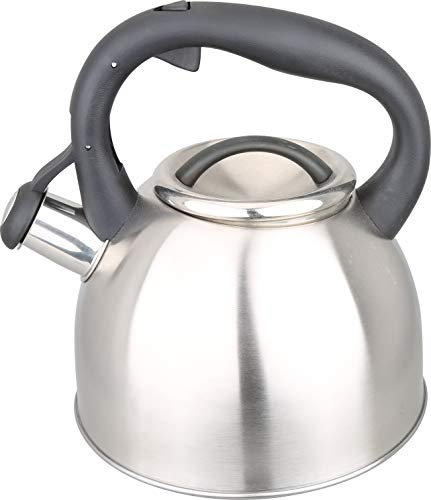Kamberg 0008114 Bollitore Teiera a Fischio 3 litri, Acciaio Inox, Manico Ergonomico, Compatibile con Tutti i Piani Cottura, Incluso Quello a Induzione