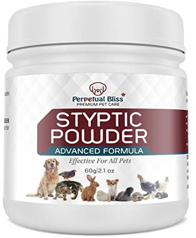 Perpetual Bliss Styptic Powder (Large 60g Tub) For Dog, Cat, Other Pets. Helps Stop Bleeding On Paws From Dog Nails Clippers, Dog Nail Grinders When Grooming. Essential Part Of Pet First Aid Kit
