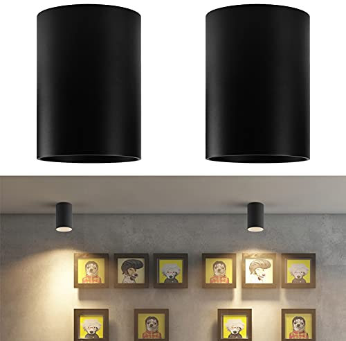 Klighten 2 Stück Aufbauspot Rund Aufputz Deckenspots GU10 Fassung, Modern Aufbauleuchte Aufbaustrahler Flach aus Aluminium Deckenstrahler, 10,5 x 14,6 cm, Matt Schwarz, Ohne Leuchtmitte