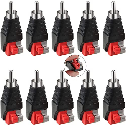 Greluma 10 Piezas RCA a Adaptador de Cable de Altavoz Subwoofer Altavoz Phono RCA Macho a AV 2 Terminales de Tornillo Video Audio Tipo de Presión de Resorte Balun para CCTV