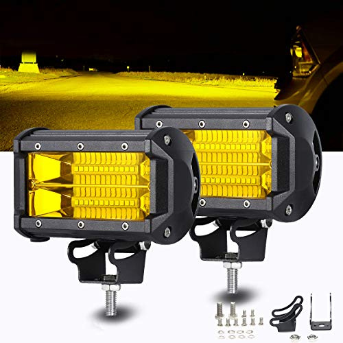 Chelhead Barra de luz LED, 2 unidades, impermeable, 5 pulgadas, 72 W, 24 luces LED de haz de inundación todoterreno, luces amarillas de conducción antiniebla