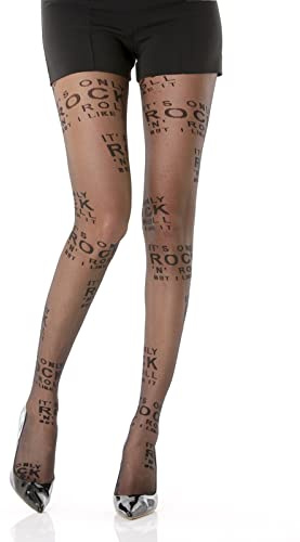 Gi&Gi Collant Donna Velati Fantasia a Letterarie con Scritte con Piedi Invisibili 40 Denari Made in Italy N.1613 L/XL