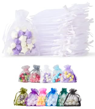 Soul Projekt 100 sacchetti regalo in organza, 7 x 9 cm, colore bianco, con coulisse, per Natale, Diwali, matrimoni e feste
