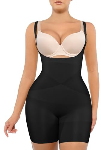 FeelinGirl Open Bust Shapewear for Women Body Shaper Tummy Control Seamless Body Suit Black M/L