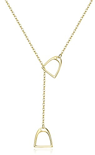 Clearine Collar de Mujer Colgante de Plata de Ley 925 para Caballos de Estribos Dobles Entrelazados Joyas para Regalos para Amantes de los Animales,Color Oro 14K