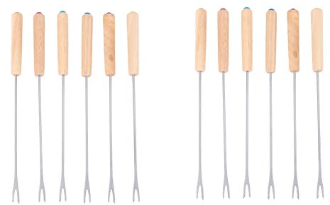 Hagsnec Lot de 2 fourchettes à fondue en acier inoxydable avec manche en bois de chêne et brochettes résistantes à la chaleur, 9,5 mm