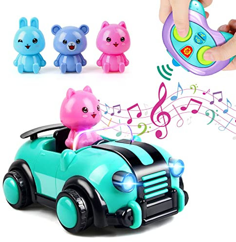 kramow Girls Toys for 2 Year Old, Remote Control Car Toys for Kids, RC Car 3 Dolls, Music and Lights, Birthday Gifts Baby Toys for Girls Kids Boys, Green