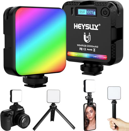 Heysliy Luz de Video RGB,Luz de Fotografia de Color Completo,Luz para DSRL Cámara Selfie con Mini trípode,Luz Portátil Recargable 2000mAh,Panel Luminoso LED 2500-9000K Regulable