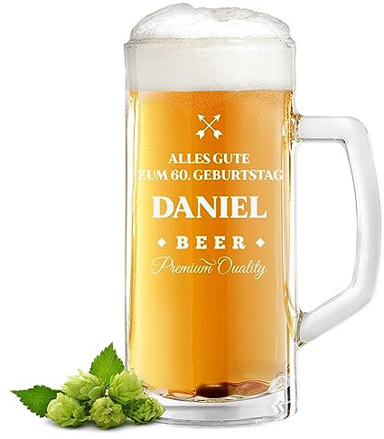polar-effekt Bierglas mit personalisierter Gravur - Geschenk für Bierliebhaber - als Geschenkidee zum 60 Geburtstag, Jubiläum und Vatertag - mit Füllstrich - das spülmaschinenfeste Bierglas 0,5 Liter