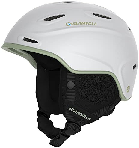 GLAMVILLA Skihelm Snowboardhelm für Damen/Herren, Verstellbar Unisex Schutzhelm für Skifahren/Snowboarden,Schneesporthelm mit Verstellbares Belüftungssystem (M, Weiß)