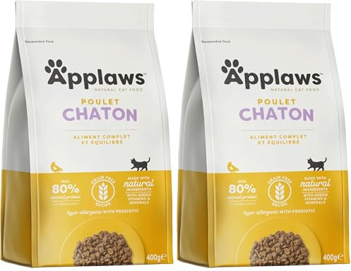 Applaws Natural Comeplete Chicken Nourriture sèche pour Chatons croquettes - 400g Sac refermable (Lot de 2)