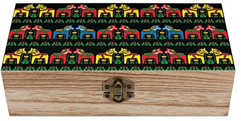 Scatola di legno svedese con motivo folk con cavallo Dala con coperchio scatole portaoggetti organizza scatole decorative per donne uomini