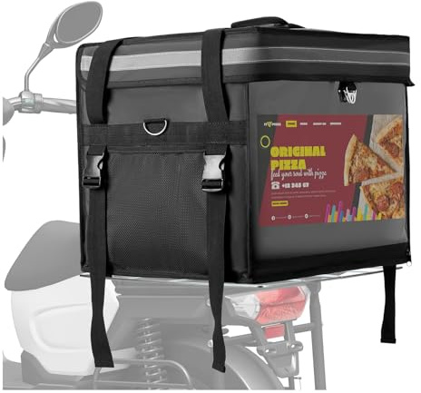 Insulated Food Delivery Bag for E-bikes/Scooters/Motorcycles, Waterproof Delivery Bag with Carrier Rack,Perfect for Catering,Restaurants,Delivery Drivers,Doordash and more,62L - Fit 14'' Pizza box