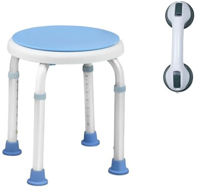 FIVMEN Duschhocker Duschstuhl 360° Drehbarer Badhocker Duschhilfe Höhenverstellbar 37-53cm Modern Duschsitz Badsitz Anti-Rutsch für Senioren bis 136 kg, mit Badewannen Haltegriff