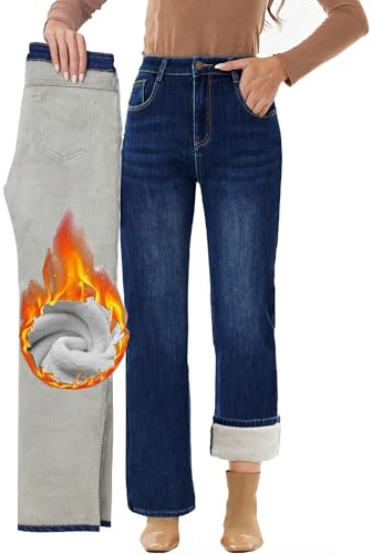 Fakanhui Jeans d'hiver thermiques en flanelle avec doublure en polaire pour femme, Bleu B, Taille XL