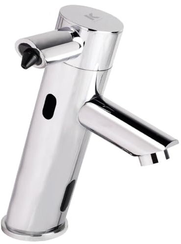 Galyon Automatic Washbasin Tap with Infrared Sensor, Contactless System, Integrated Soap Dispenser, Cold Water Only, Chrome Finish, AC/220V Power Supply