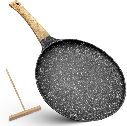 VOHESEA Padella per Pancake 28cm Antiaderente con Rivestimento in Granito Svizzero, Manico in Bachelite, Compatibile con Induzione, Senza PFOA, Ideale per Crepe e Pancake