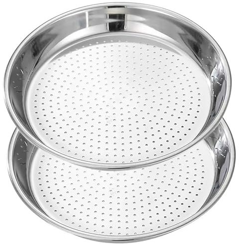 Steamer Plate, 2 Pcs 11 Inch Round Stainless Steel Steaming Net for Food Steaming (silver, L)