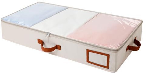 AiQInu Boîte de Rangement Sous Lit, 75x42x16cm Sacs de Rangement de Grande Capacité avec Fenêtre Transparente Poignées Renforcées, Pliable, pour Couettes, Draps, Vêtements, Chambre à coucher, Placard
