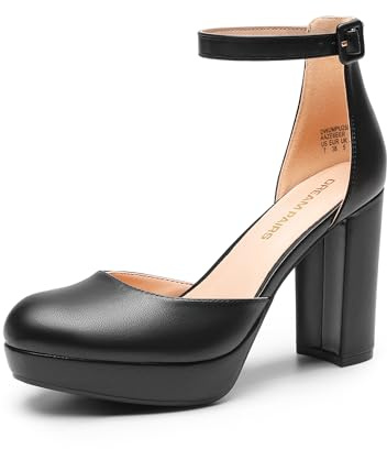 DREAM PAIRS Women's Platform Chunky Closed High Heels,Black-Pu,6.5