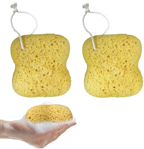 FENQURO Spugna da bagno premium, confezione da 2 pz, spugne doccia, Curvy con Luffa, Multicolore, fibra naturale, molta schiuma