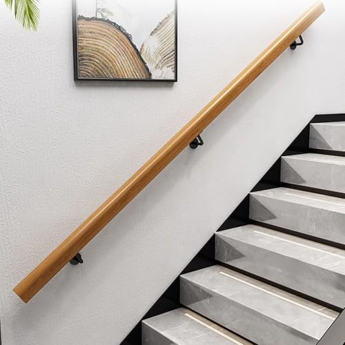 Main Courante en Bois Massif Pour Escalier et Couloir - Rampe Murale 1m à 6m Pour Lofts, Maternelle, Appui Extérieur (300cm)