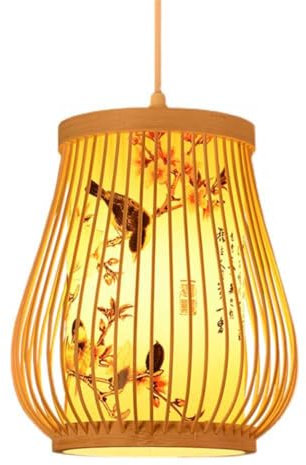 YGZPALH 1 Confezione di Lampada A Sospensione in Vimini Fatta A Mano E26 Base Plafoniera Camera da Letto Foyer Paralume Lampadario per Cucina Cesto di bambù Beige LED Hanging Pendant Fixture