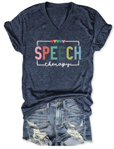 Speech Therapy Shirt Women Speech Language Pathologist Tshirt SLP T Shirt Autism Awareness T-Shirt Tops (US, Alpha, Medium, Regular, Regular, Blue)