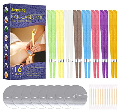 Ear Candles, All Natural Beeswax Cones for Ear Wax Removal, All Natural Scented Hollow Cylinders, Ear Oil to Remove Wax, Massage Candle with 8 Colors + 8 Protective Disks