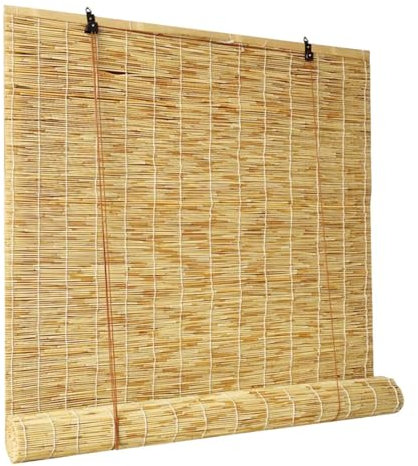 Natural Bamboo Blinds 60 90 100 120 145 160cm Wide Straw Curtain Roller Blind Sunshade Bamboo Roll Up Anti-UV Outdoor Roller Blinds Lifting Shutters for Windows Door Curtain, Cordless