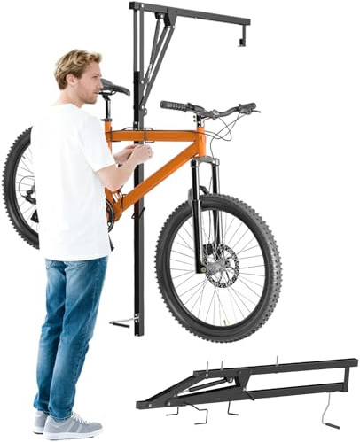 Vanesa Hydraulic Bike Ceiling Mount for Garage - Heavy Duty Pull Down Bike Hanger, Folding Overhead Bike Storage Hoist Holds Up to 66 lbs, Space Saving Bicycle Mount for Garage/Indoor