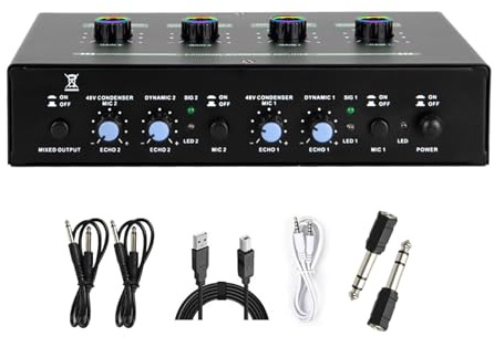 Amplificateur de réverbération en métal robuste avec 2 canaux de micro - Amplificateur auditif portable avec plusieurs appareils - Équipement de son de réverbération professionnelle