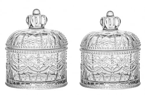 Ulalaza Vaso di caramelle in vetro da 2 pezzi con coperchio Scodella di caramella decorativa Vaso di stoccaggio coperto di cristallo