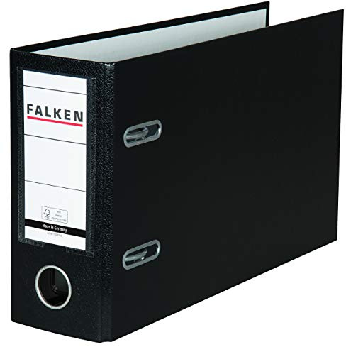 Original Falken 10er Pack PP-Color Kunststoff-Ordner Sonderformat. Made in Germany. 8 cm breit DIN A5 quer mit Wechselfenster schwarz Kontoauszug Ringordner Aktenordner Briefordner Büroordner