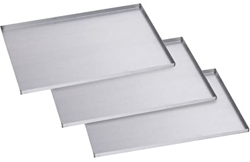Silicon-Tech | 3 Teglie da Forno 60x40 | Lamiera Alluminata | NATURALE | Professionali | Bordo 2 cm | Senza Rivestimento Antiaderente