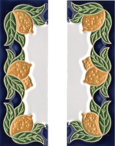 Hausnummern, italienische Keramik-Ziffern und Buchstaben, Zitronen-Design, Fliesengröße: 10 cm x 3,5 cm, 3 bis 6 Fliesenrahmen (Enden (2 Fliesenset))