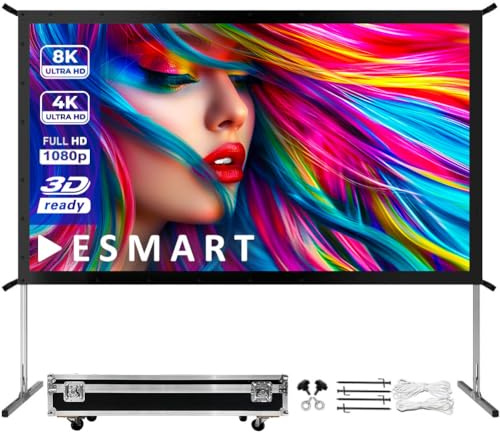 ESMART Profesional MIMOBI Pantalla de proyector de Marco Plegable 443 x 249 cm (200) 16:9 | Pantalla de proyección de proyector de Cine en casa Pantalla de Marco de Aluminio para Exteriores LCD LED