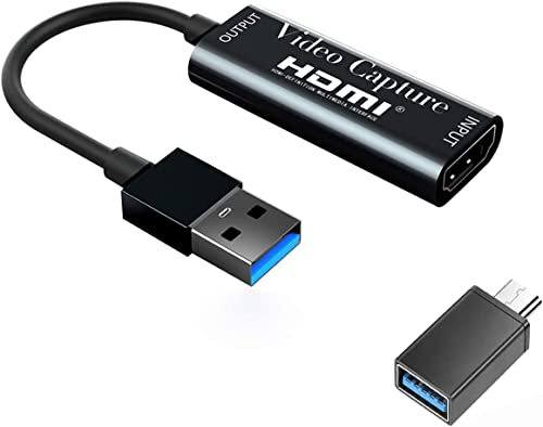 Cartes de capture vidéo 4K, carte de capture vidéo HDMI USB 3.0 HD 1080p pour jeux, streaming, enseignement, vidéoconférence, diffusion en direct (noir)