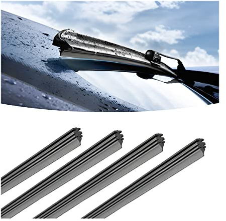 4 Pieces Car Wiper Blade Replacement Strip, 32 Rubber Frameless Windshield Wiper Strip, DIY Adjustable Boneless Windscreen Blade Refills, Auto Accessories for Most Vehicle Buses Trucks