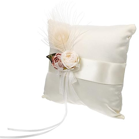LABRIMP Cuscino FEDI Nuziali con Fiori Romantici, Cuscinetto in Raso Bianca, Porta FEDI Matrimonio, Cuscini Portafedi per Portare Anello, per Consegnare dell'Anelli agli Sposi