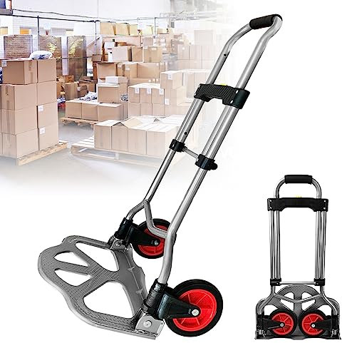 JOIEYOU Carrello pieghevole in alluminio, con superficie di carico antiscivolo, manico allungabile, portata fino a 80 kg