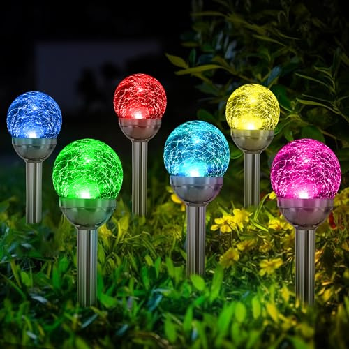 SOLPEX Solar Garden Lights Outdoor, 6 Pack Multi-Color Changing&White 2 Modes Solar Powered Glass Ball Garden Lights, Waterproof for Patio Decoration